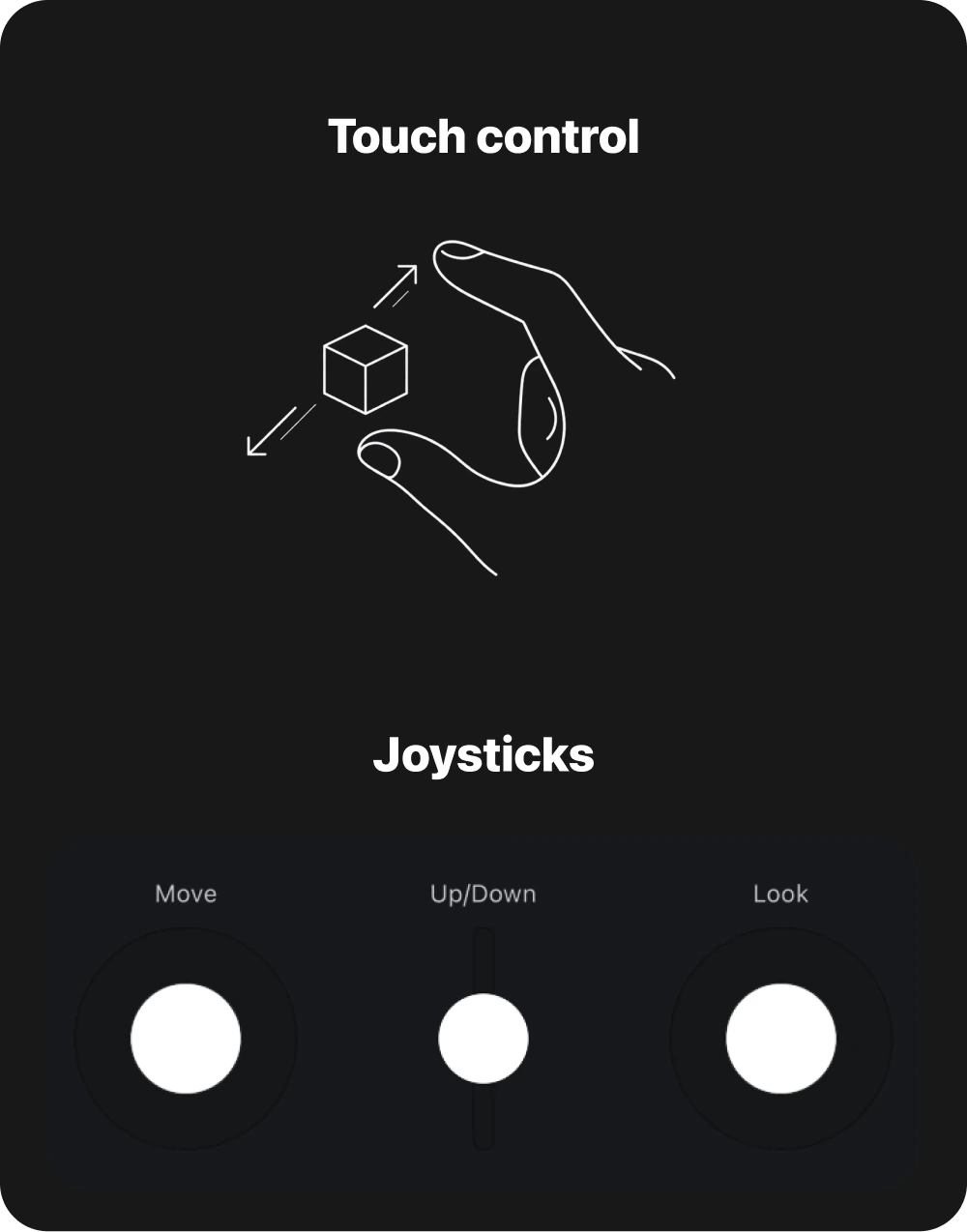 Touch controls and joysticks for moving through the scene