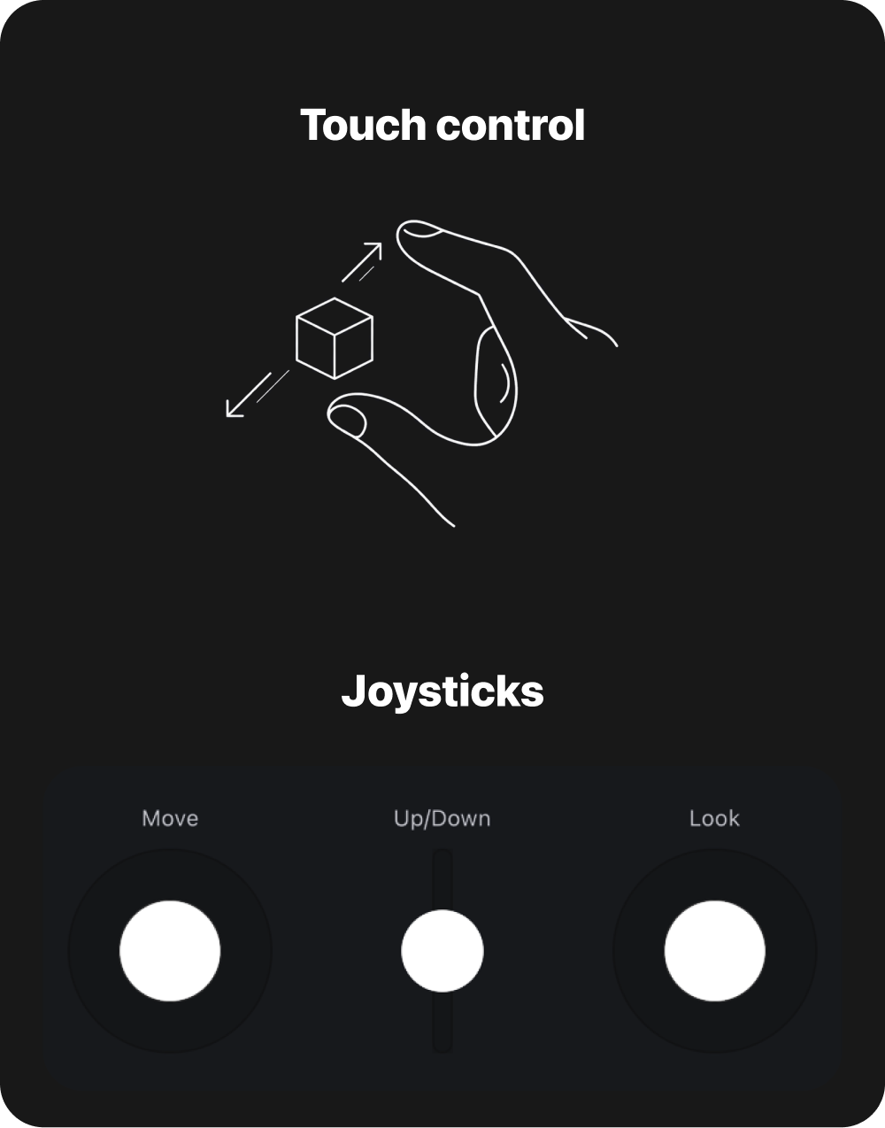 Touch controls and joysticks for moving through the scene