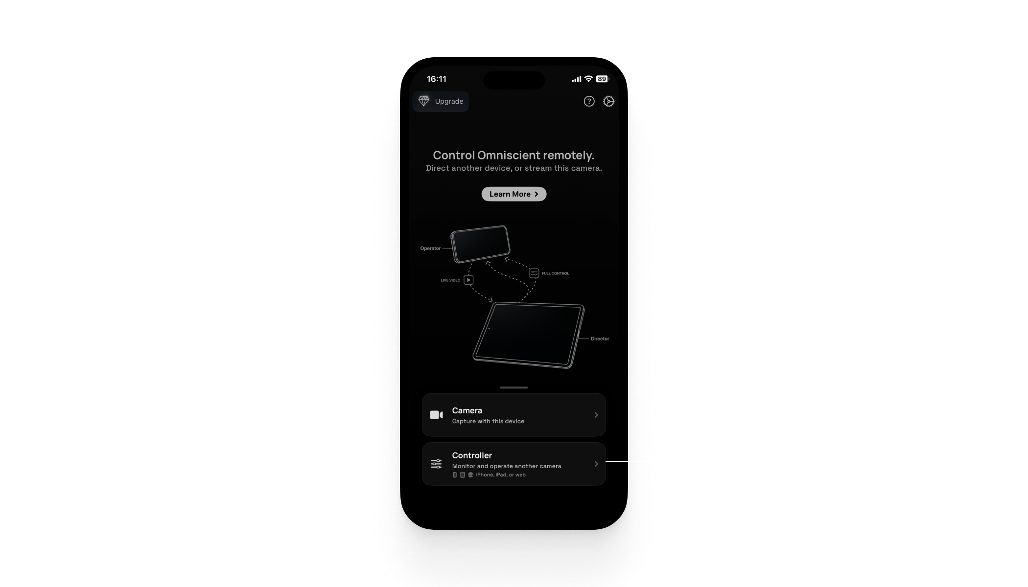 Remote session picker highlighting Controller for remote control