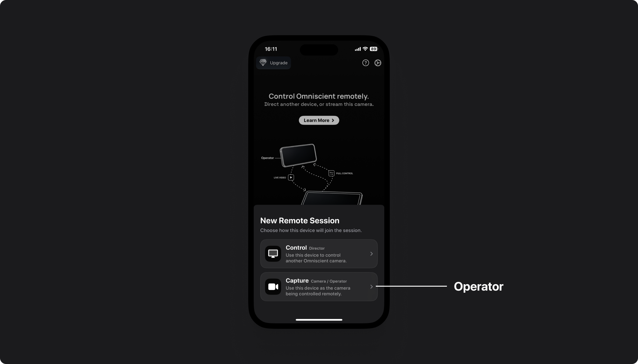 Remote App operator mode selection