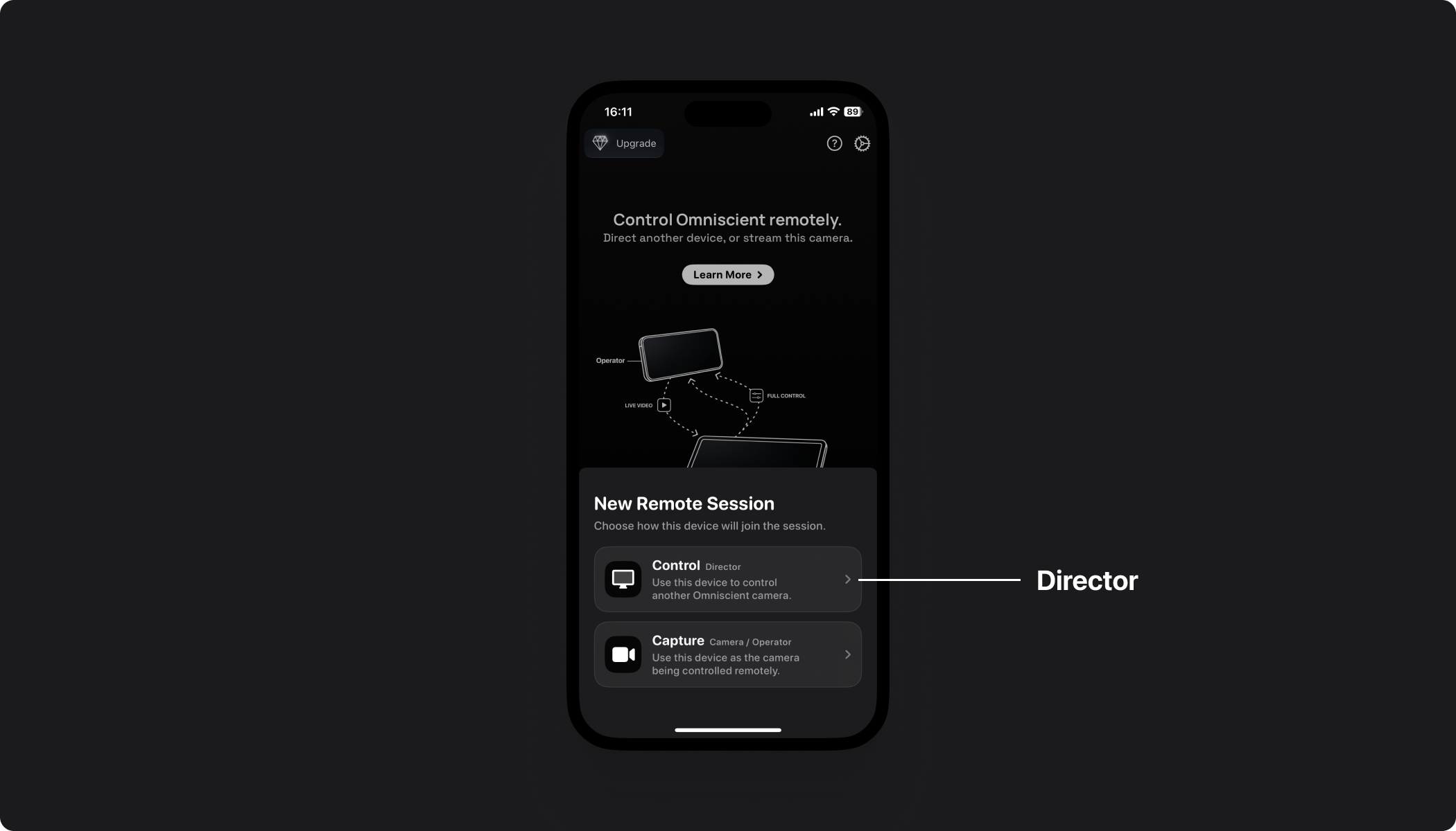 Remote App connected screen