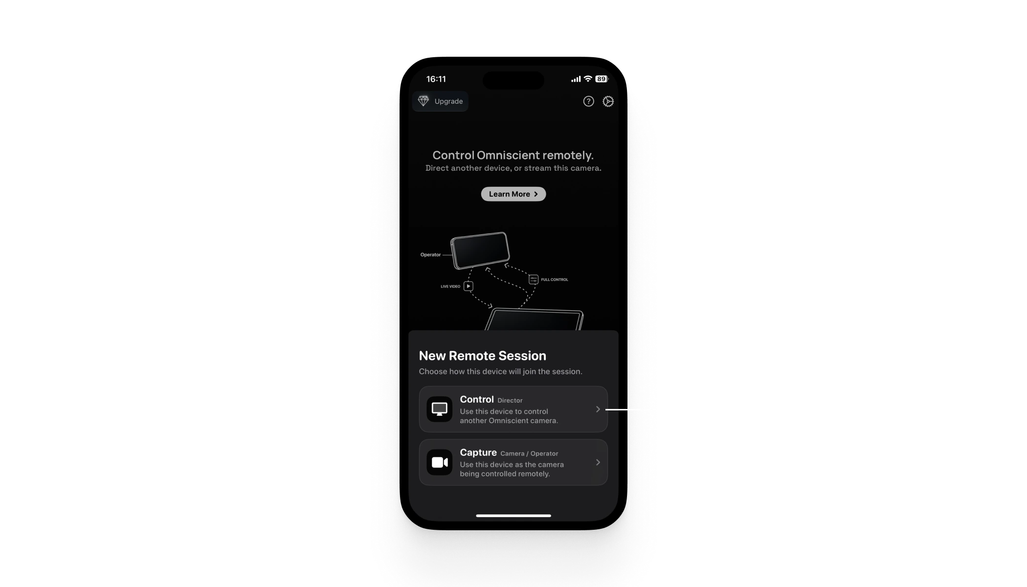 Remote App connected screen