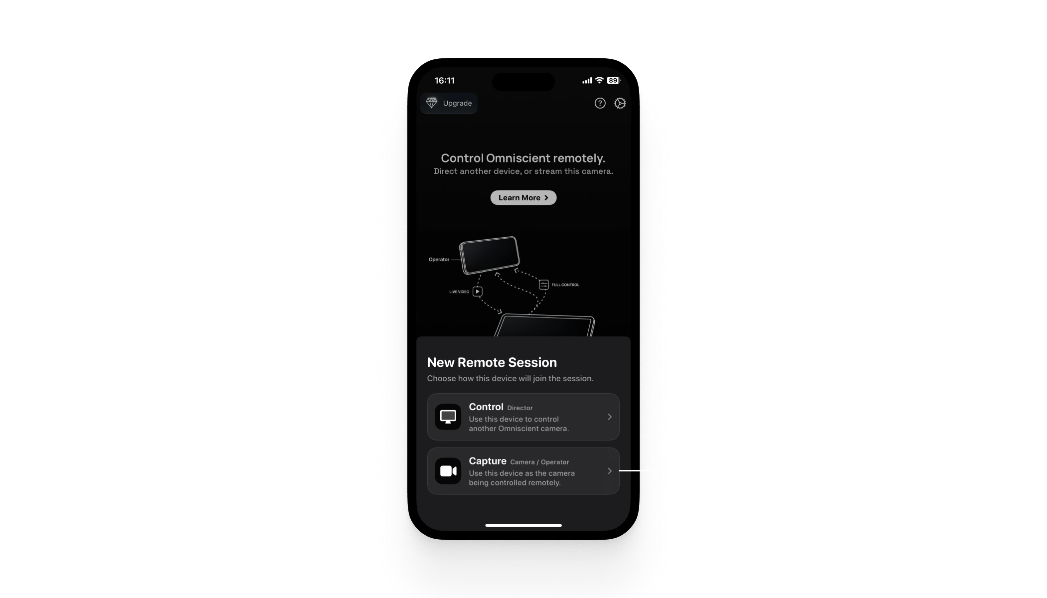 Remote Web operator mode selection