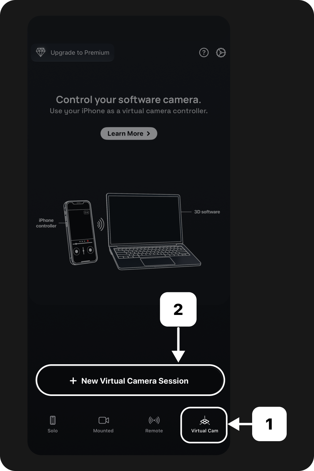 Omniscient Virtual Cam tab on iPhone