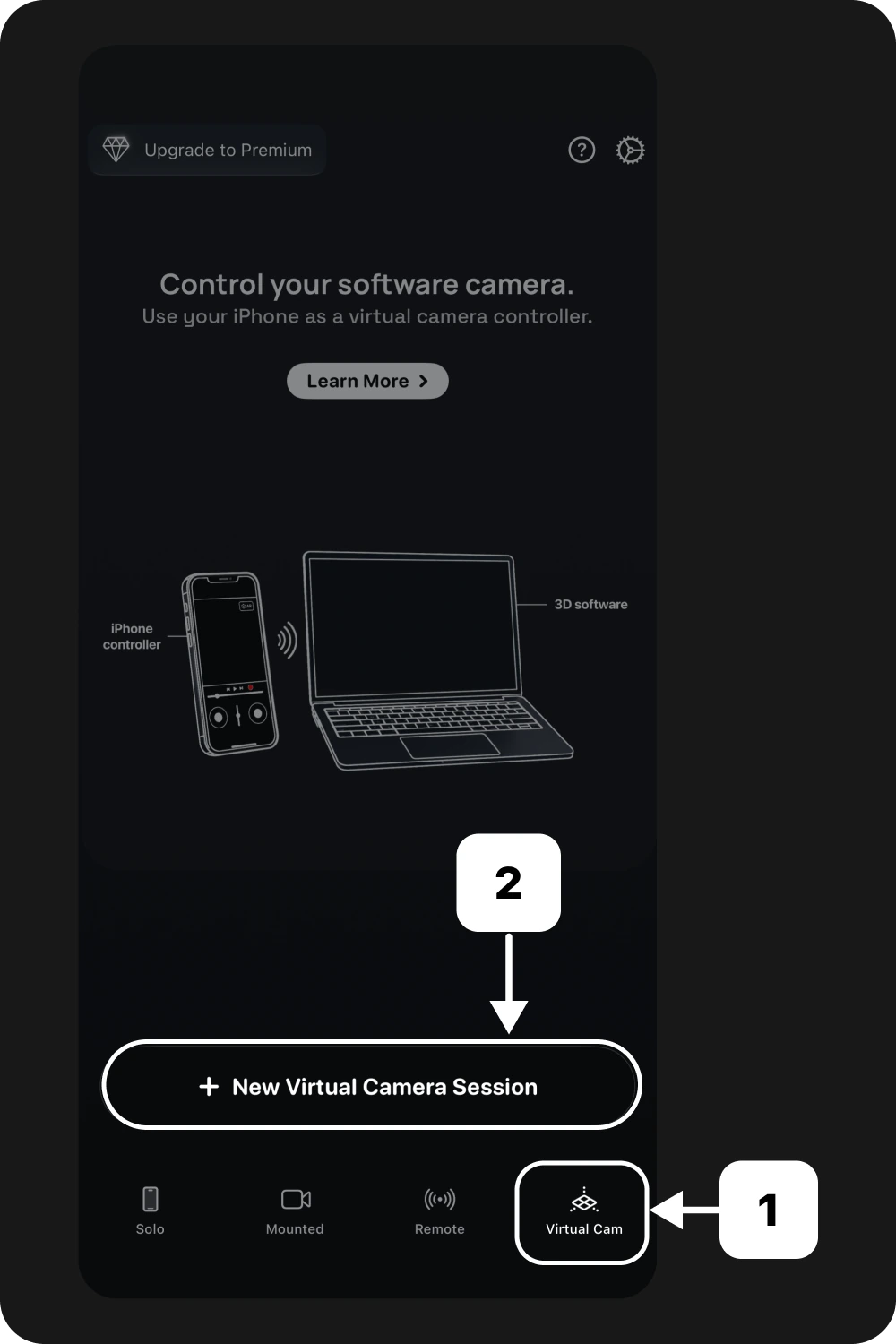Omniscient Virtual Cam tab on iPhone